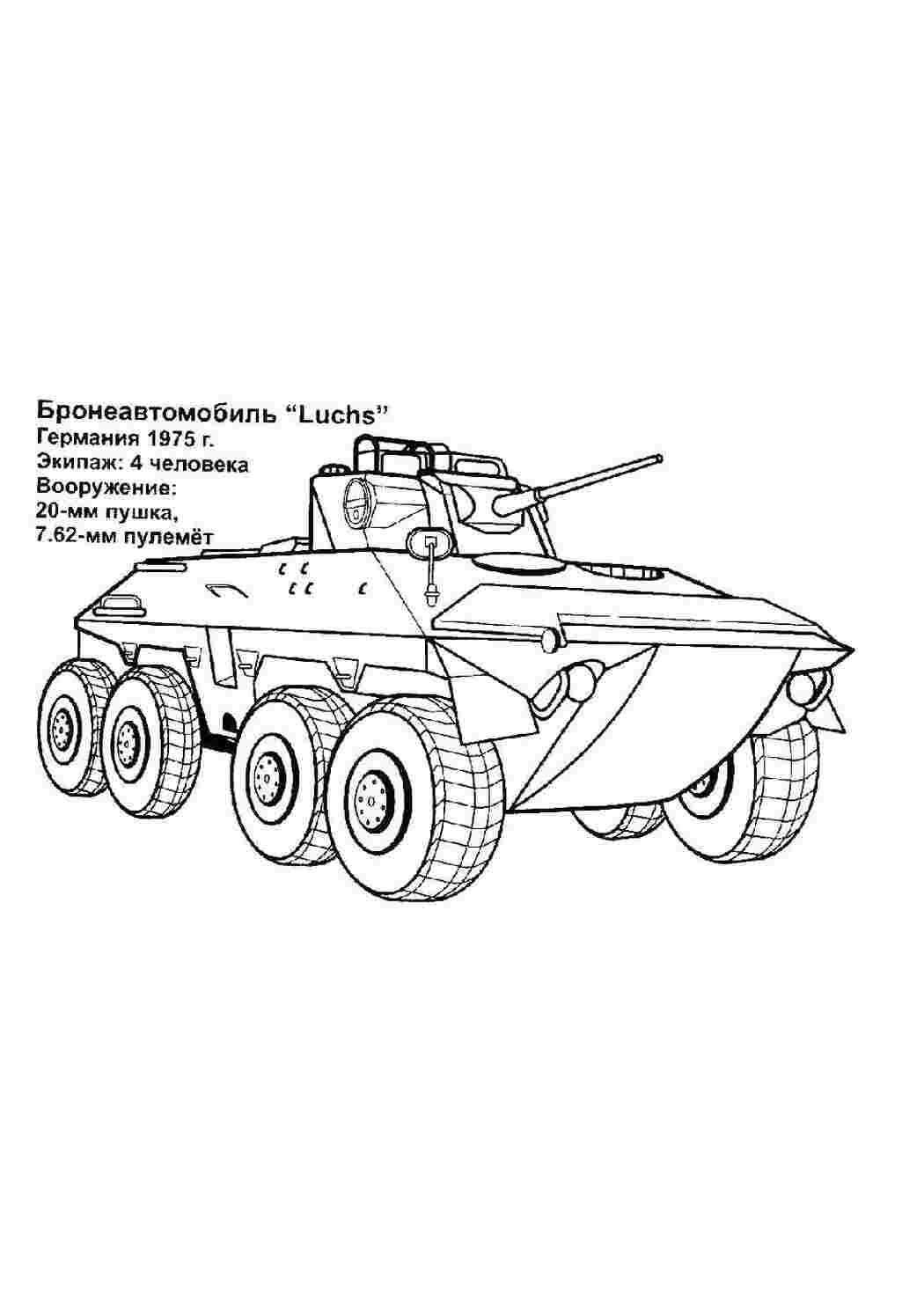 Раскраски Танк бронеавтомобиль оружие Танк