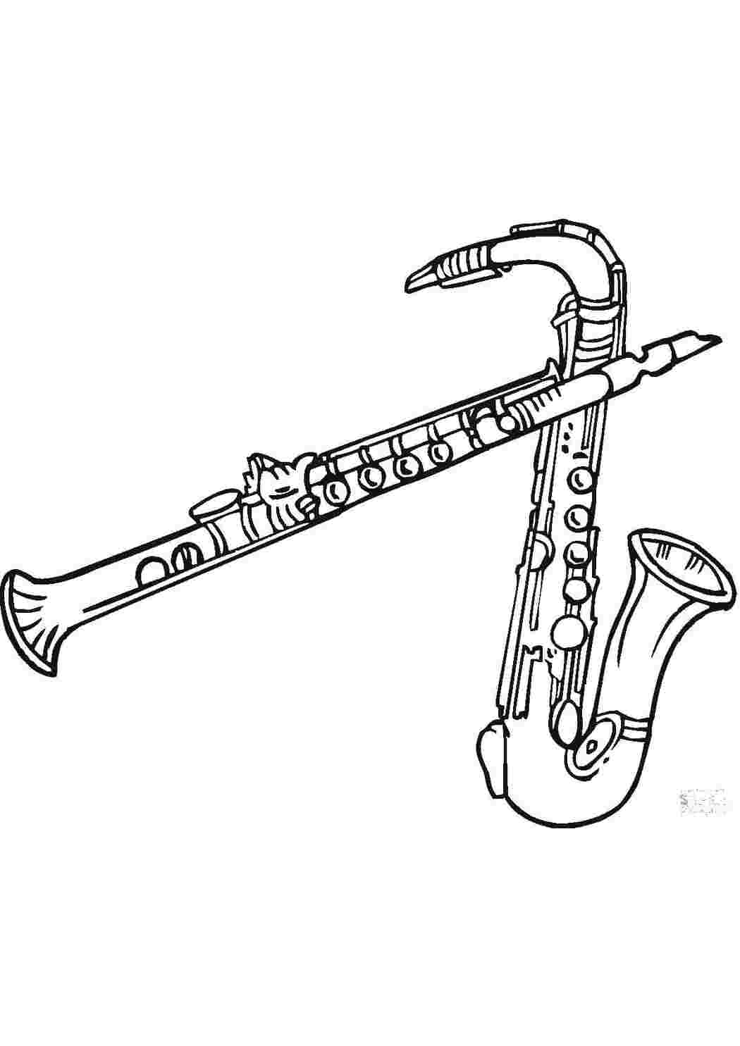 Раскраски Кларнет и саксофон Музыкальный инструмент Инструмент, саксофон, кларнет