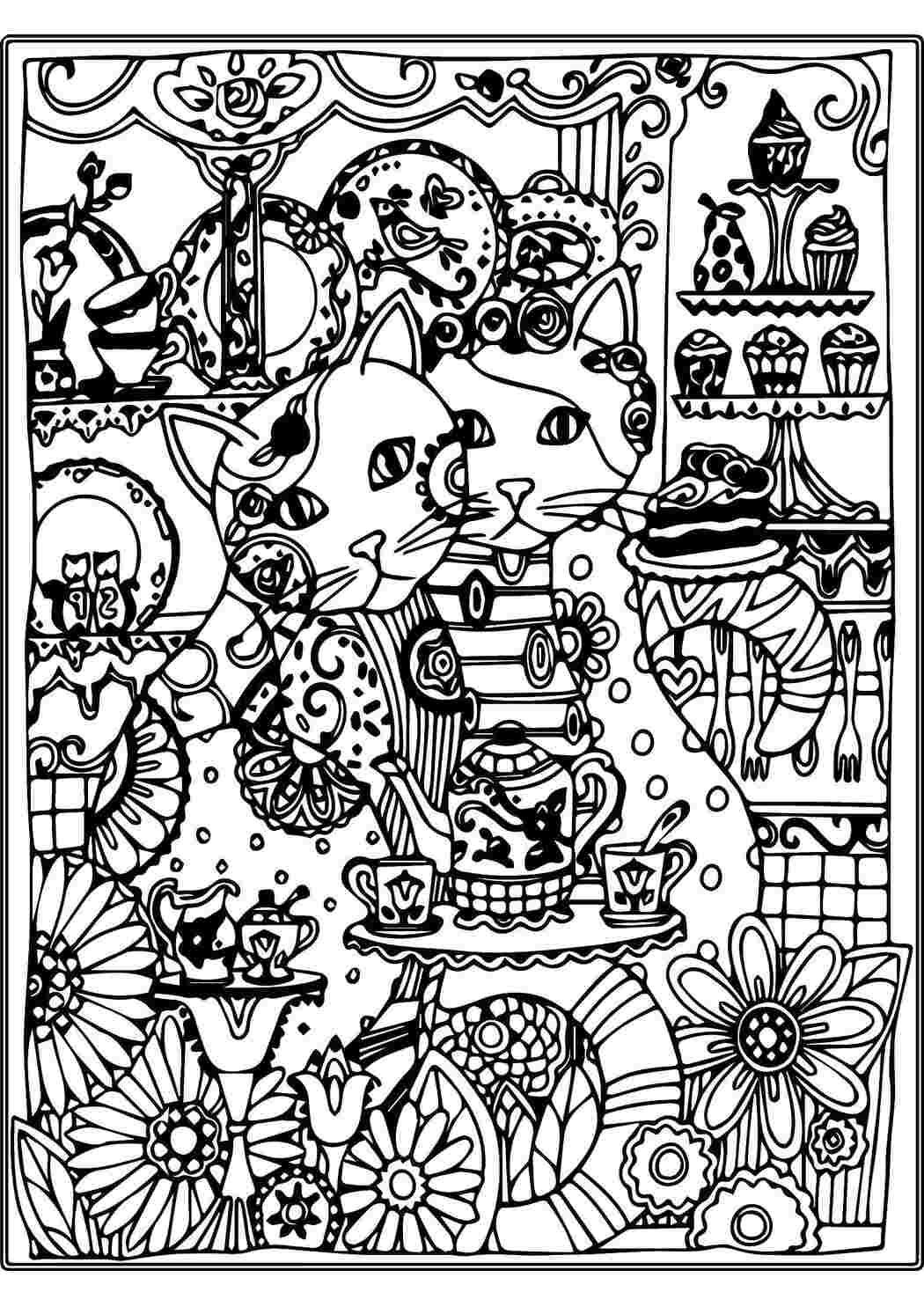 Для подростков кошки, чашки, кексы, чайник