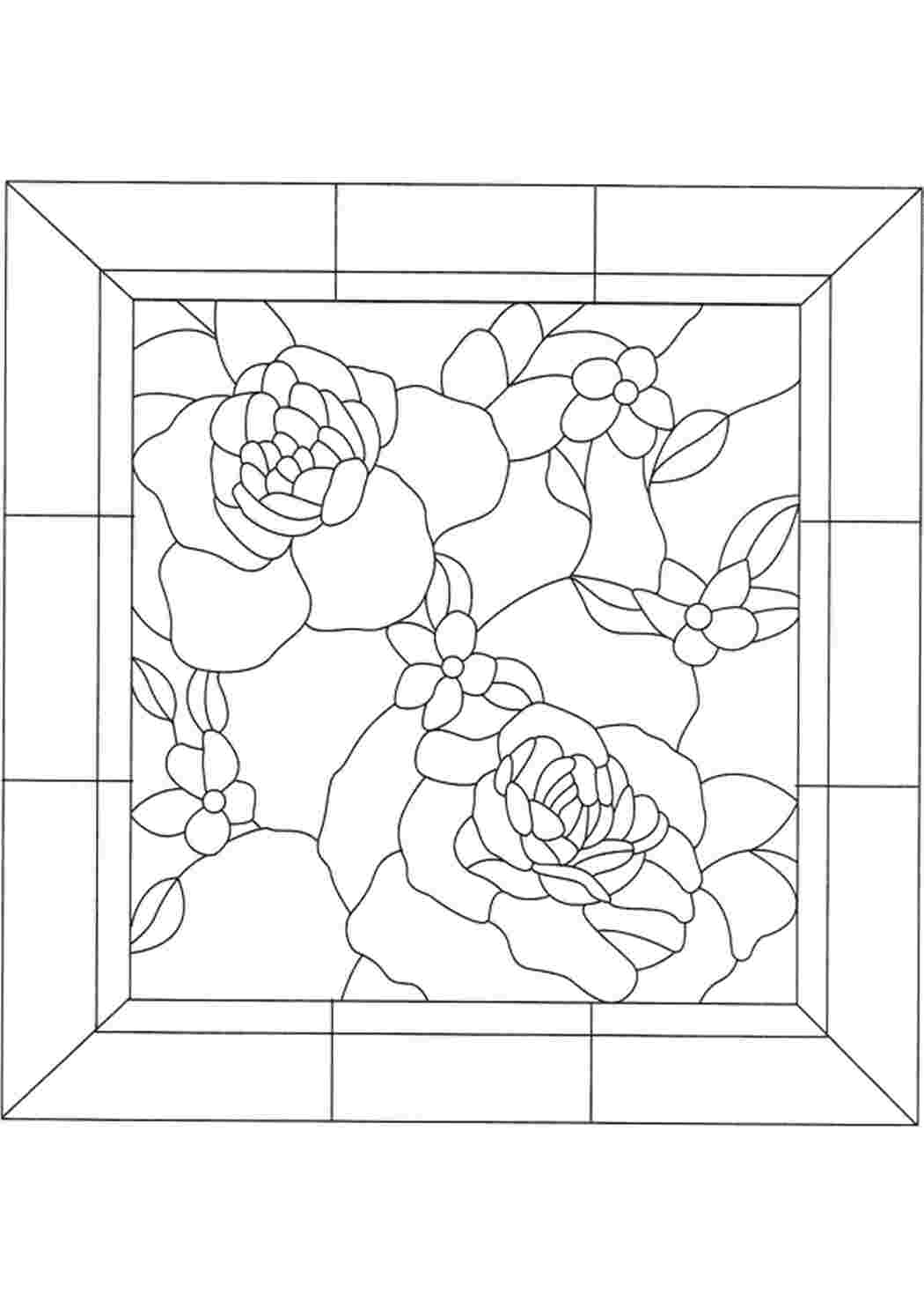 Раскраски Трафарет витраж, розы Трафарет витраж, розы  Раскраски скачать онлайн