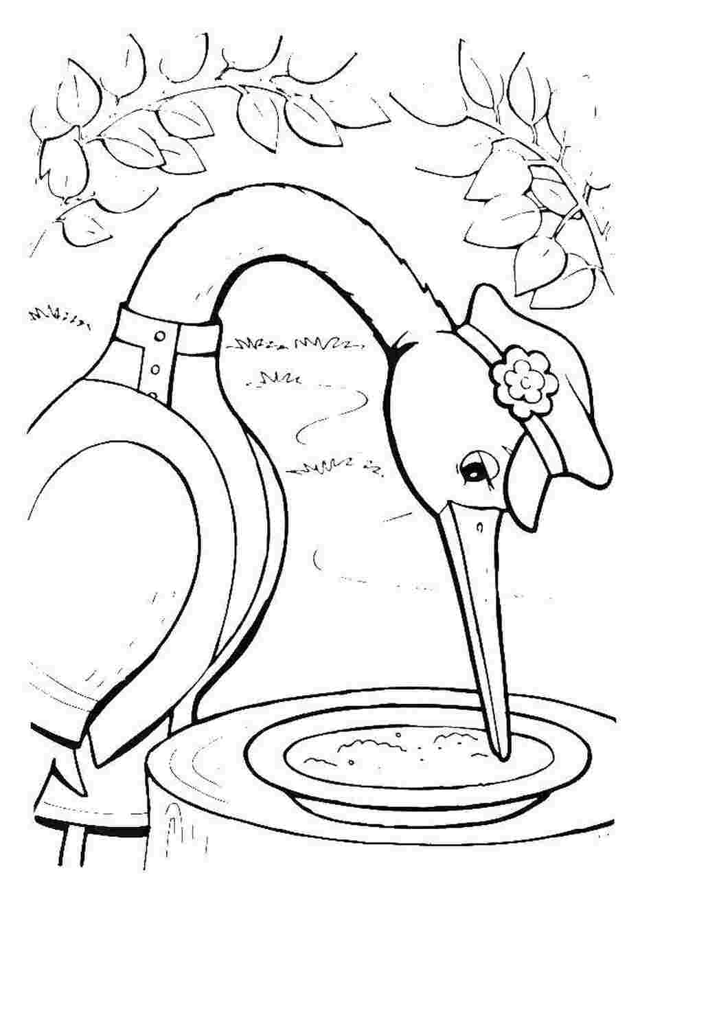 Раскраски Журавль так и остался голоден Лиса и журавль Сказки, Лиса и Журавль