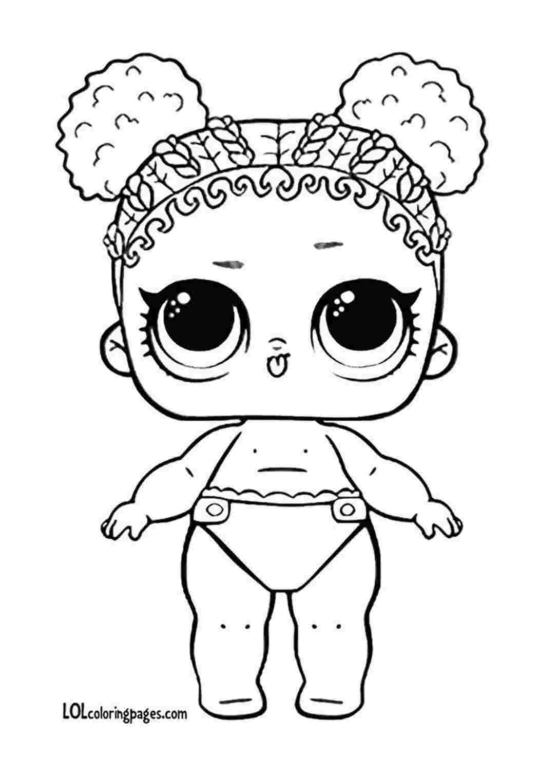 Раскраски для девочек с куклой лол Lil Flower Child, раскраски лол девочки, раскраска кукла лил младшая сестра с волосами заплетенными в косички и собранными в две пышные булочки