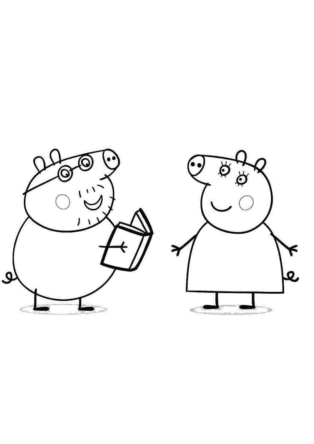 Раскраски Мама свинья и папа читают Свинка Пеппа Свинка Пеппа