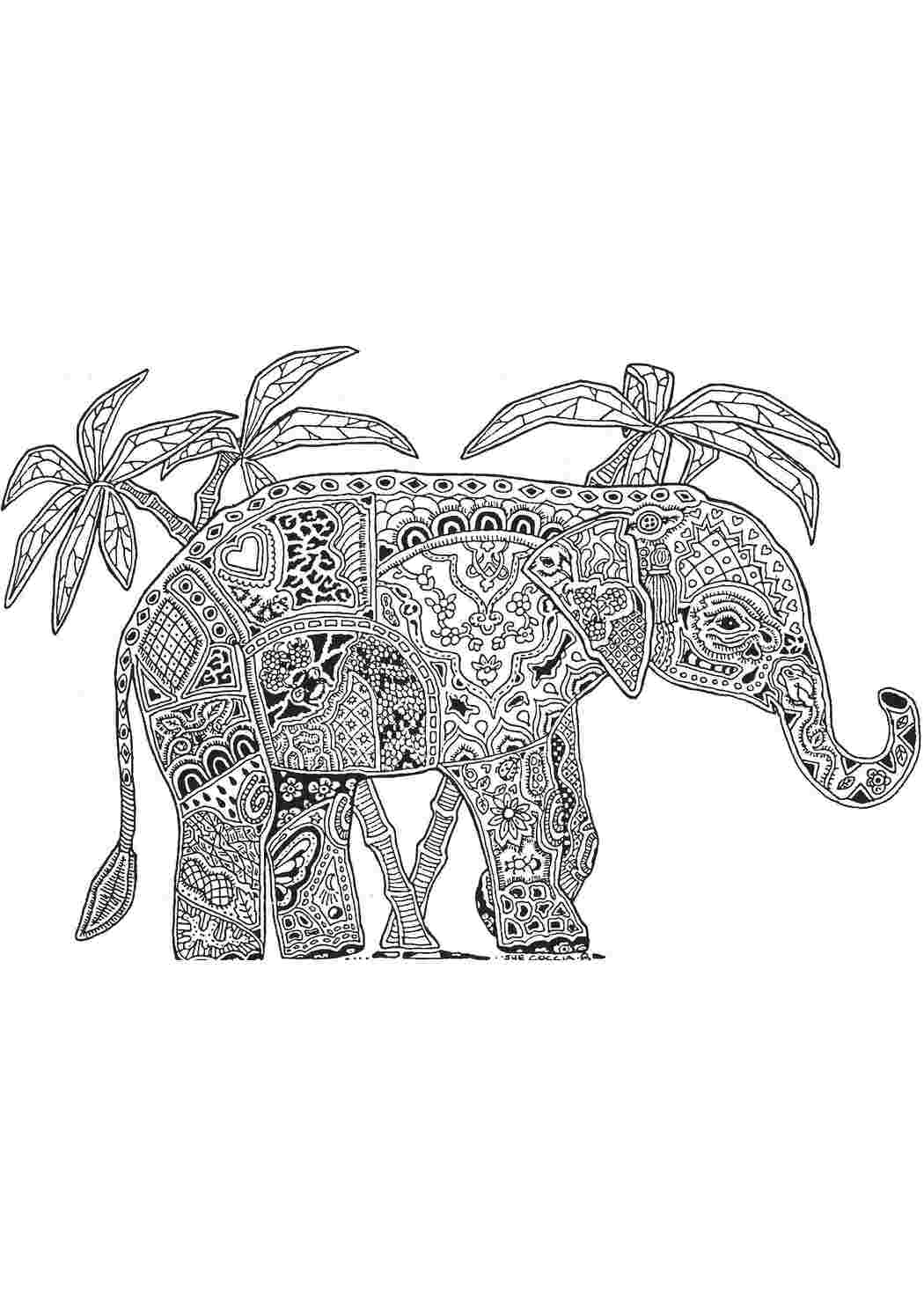 Раскраски Узорный слон среди пальм раскраски антистресс Антистресс