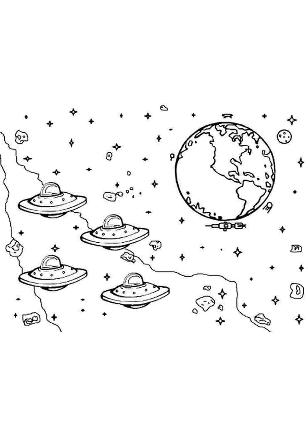 ,летающие космические корабли инопланетян летят к земле,