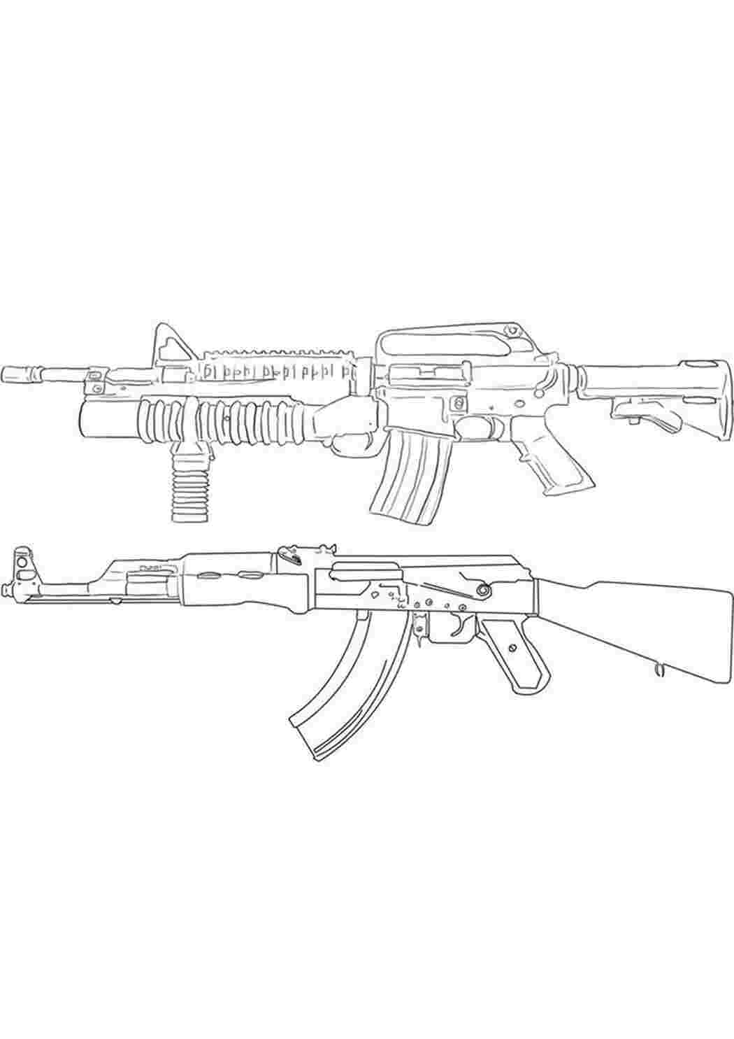 Раскраски Огнестрельное оружие. пулеметы одноствольные и многоствольные с вращающимся стволом Раскраски для мальчиков с пулеметами