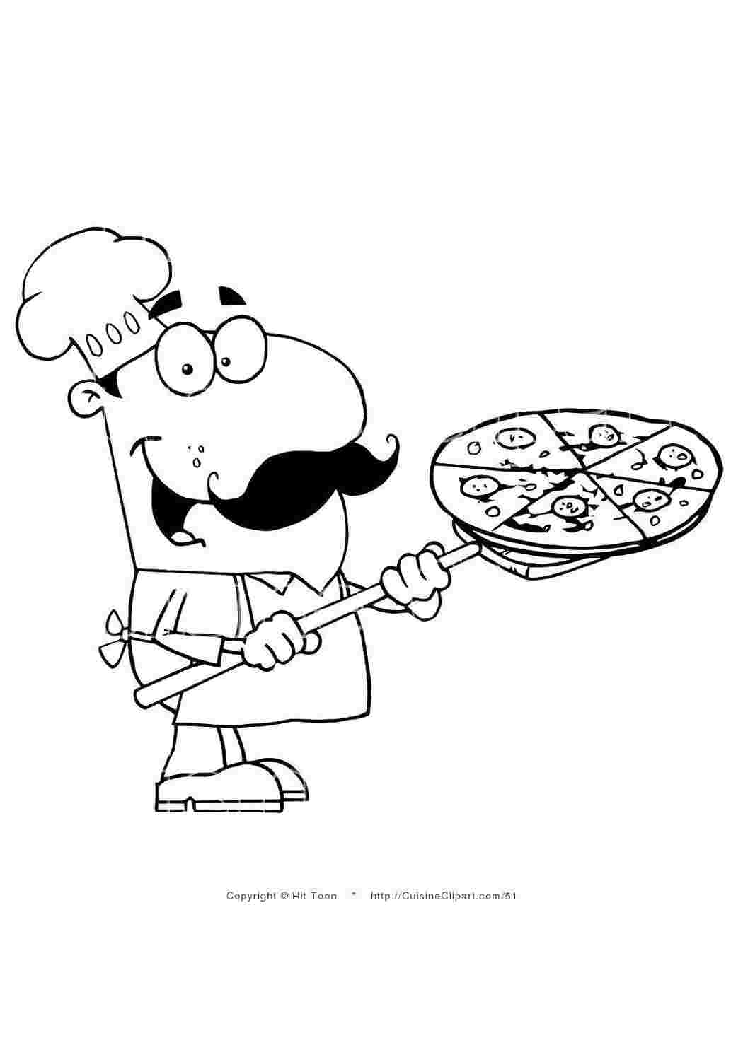 Раскраски Повар с пиццей Еда еда, пицца, повар