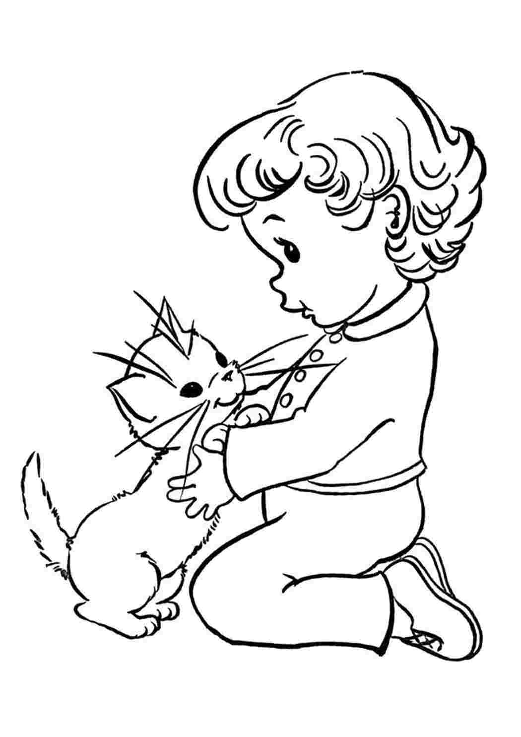 Раскраски Игры с котёнком Домашние животные Котенок
