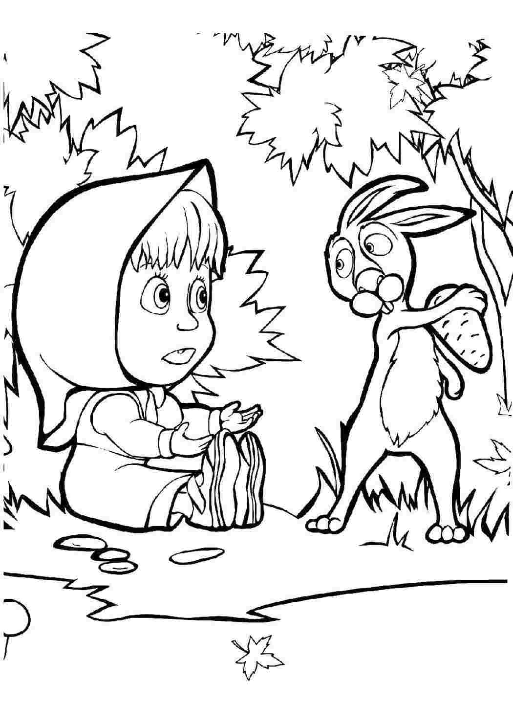 Раскраски Раскраски для детей про озорную Машу из мультфильма Маша и медведь  Заяц забрал морковку у маши
