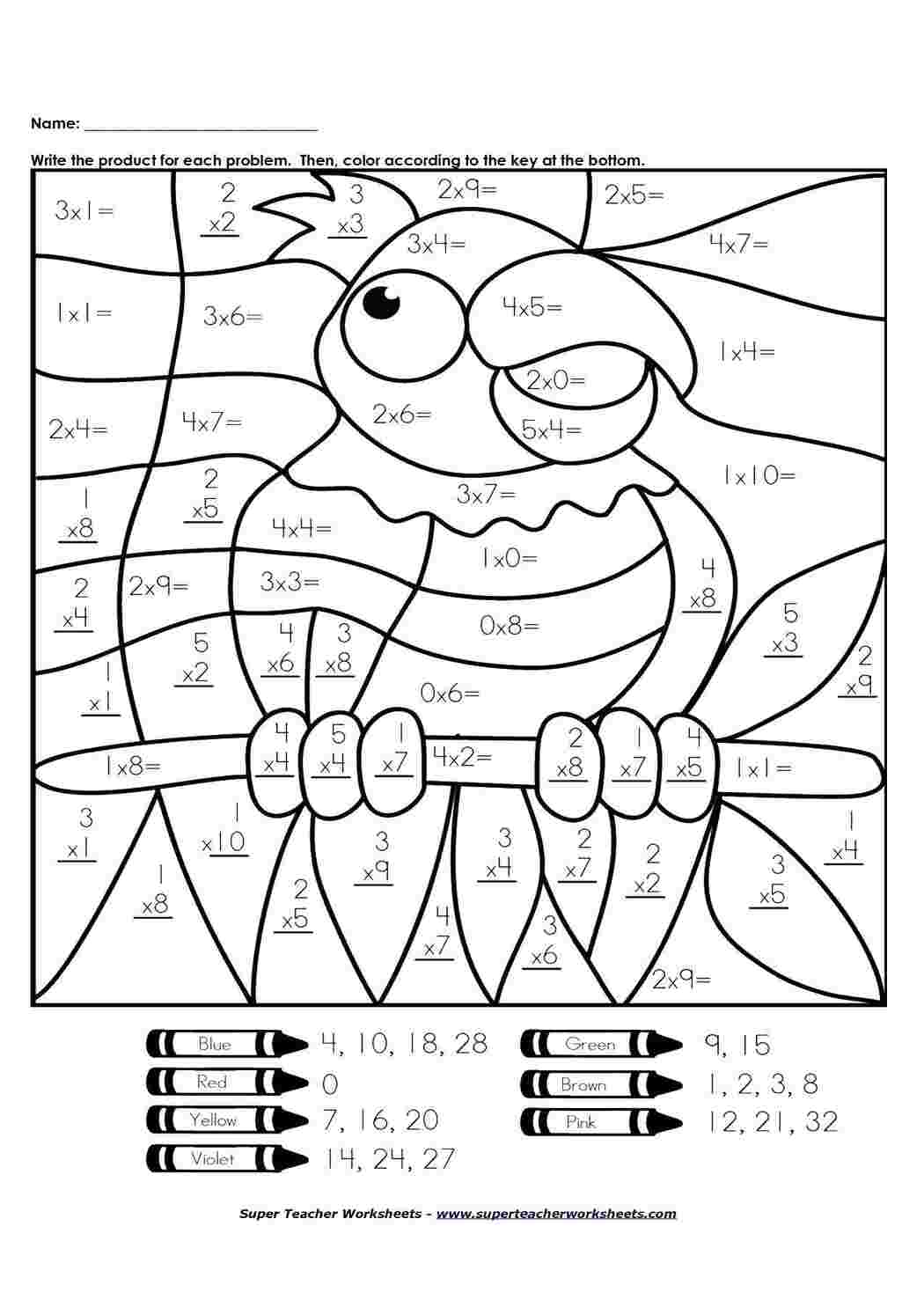 Раскраски Раскрась попугая решив примеры математические раскраски примеры, математика, попугай