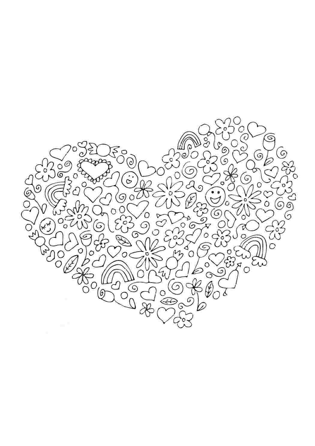 Раскраски Сердце из рисунков Сердечки сердце, форма, узоры, любовь, рисунки