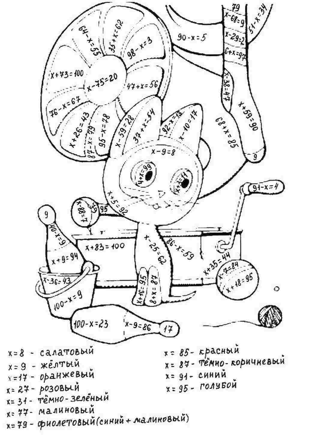 Раскраски, Посчитай, математические раскраски математика, числа, цифры,  Котенок по имени гав, Раскрась гимнасток решив примеры, Гном, Математические  раскраски для 4 класса, заяц под елочкой, Математика на английском.