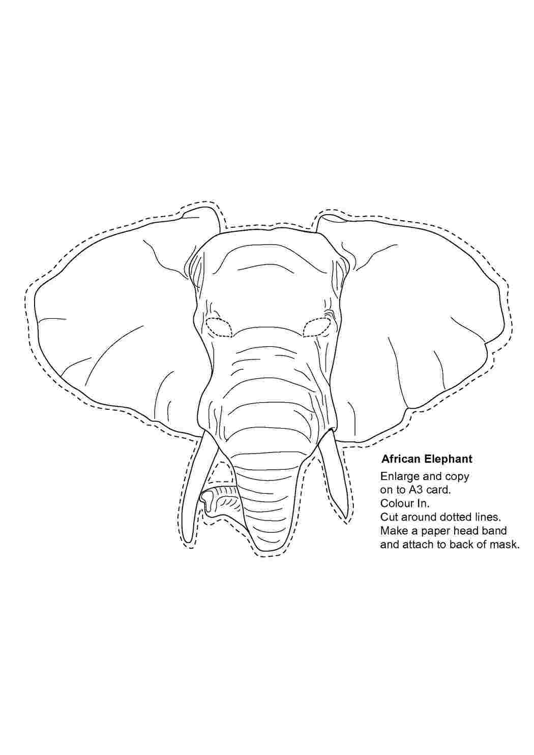 Раскраски Маска большого слона контуры слона для вырезания Слон, контур