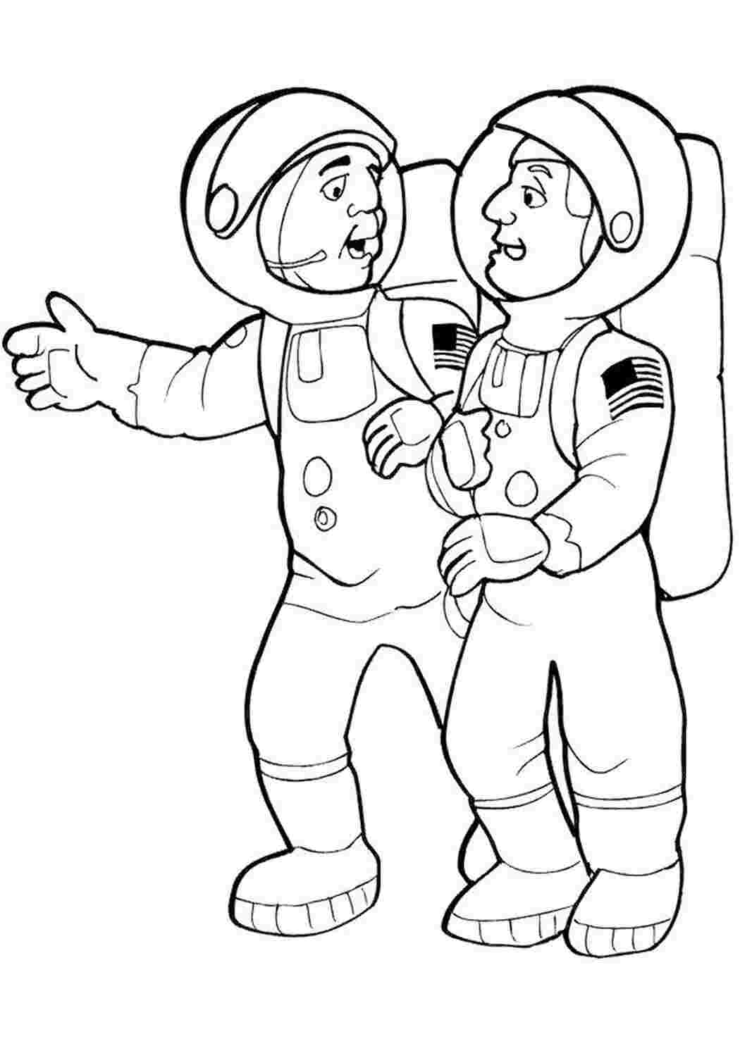 Раскраски картинки на рабочий стол онлайн Два космонавта Распечатать раскраски для мальчиков