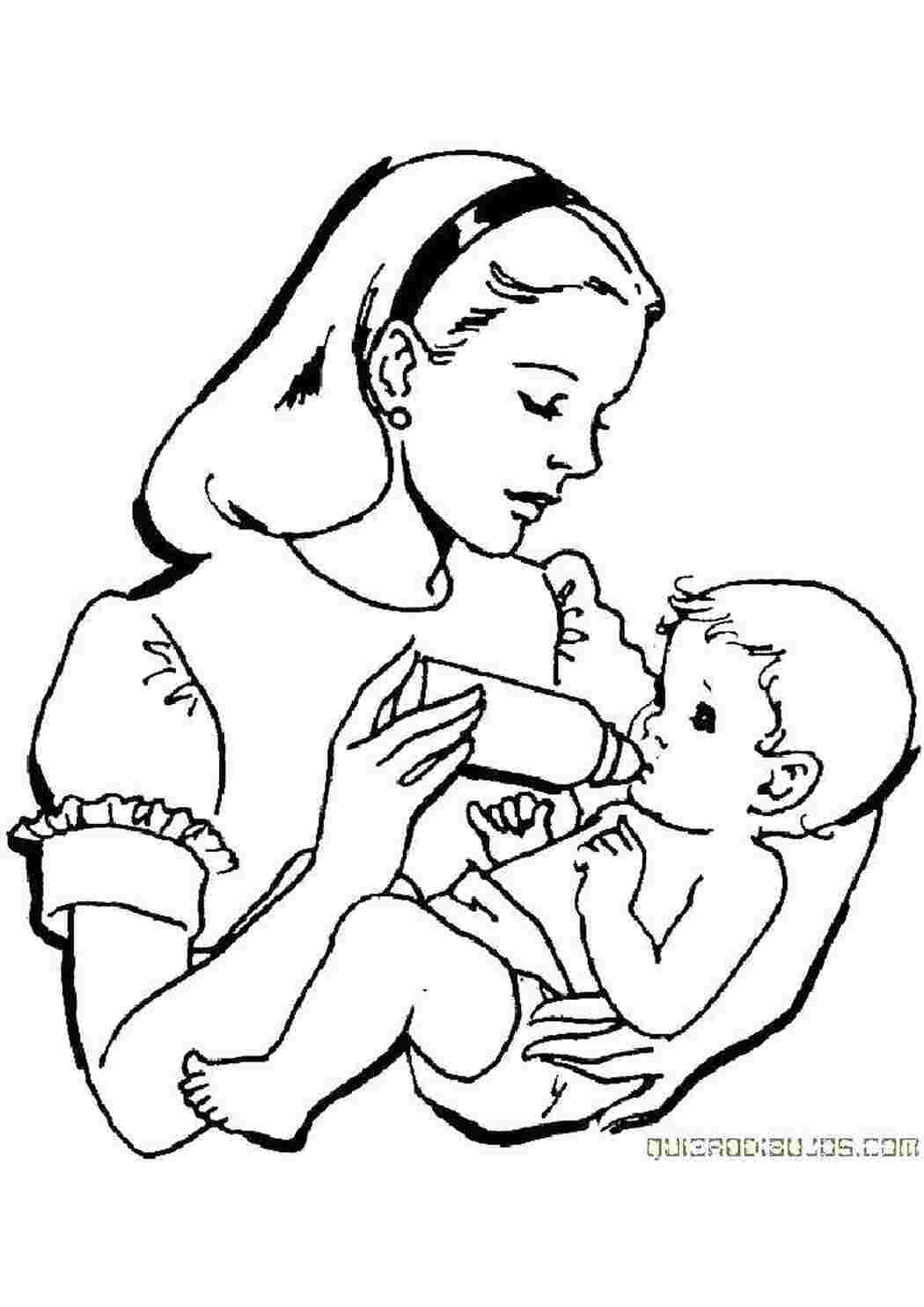 Раскраски Мама кормит ребенка мама с ребенком мама, ребенок, родители