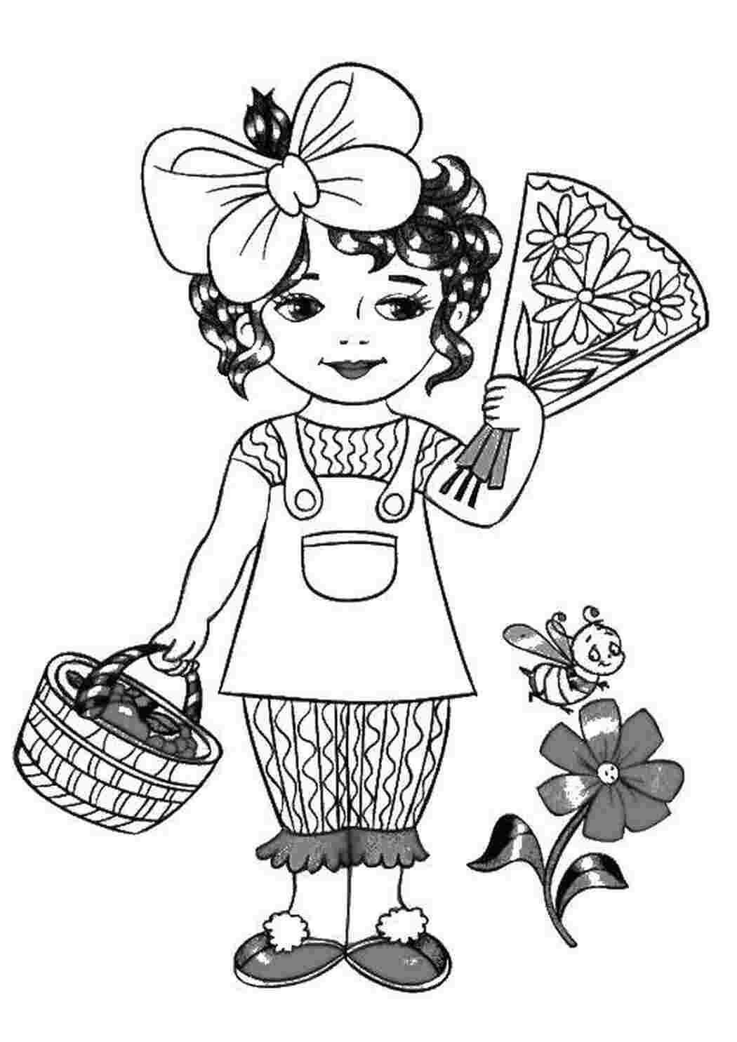 Colouring page girl and flowers