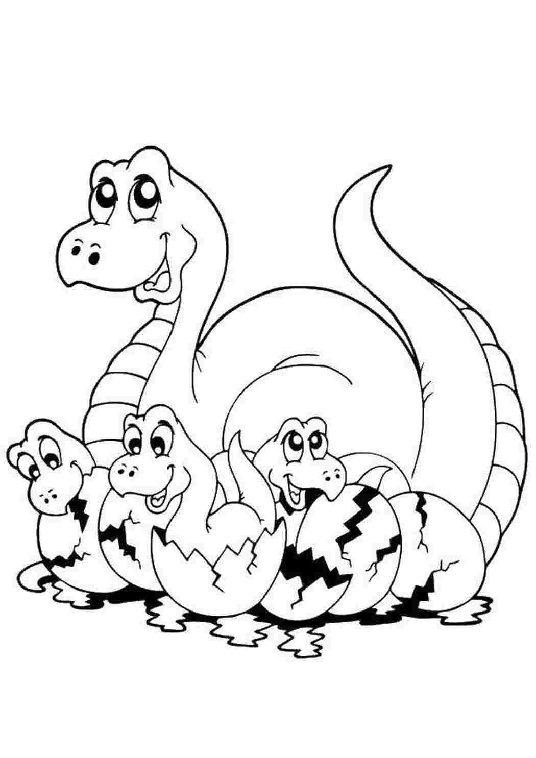 Раскраски Мама динозавр с детенышыми динозавр динозавры