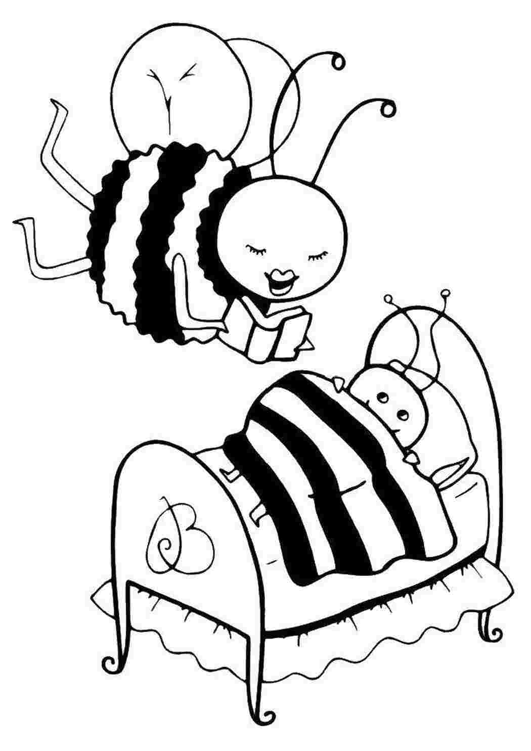 Раскраски Мама пчёлка читает сказку на ночь ночь Насекомые, пчёлка