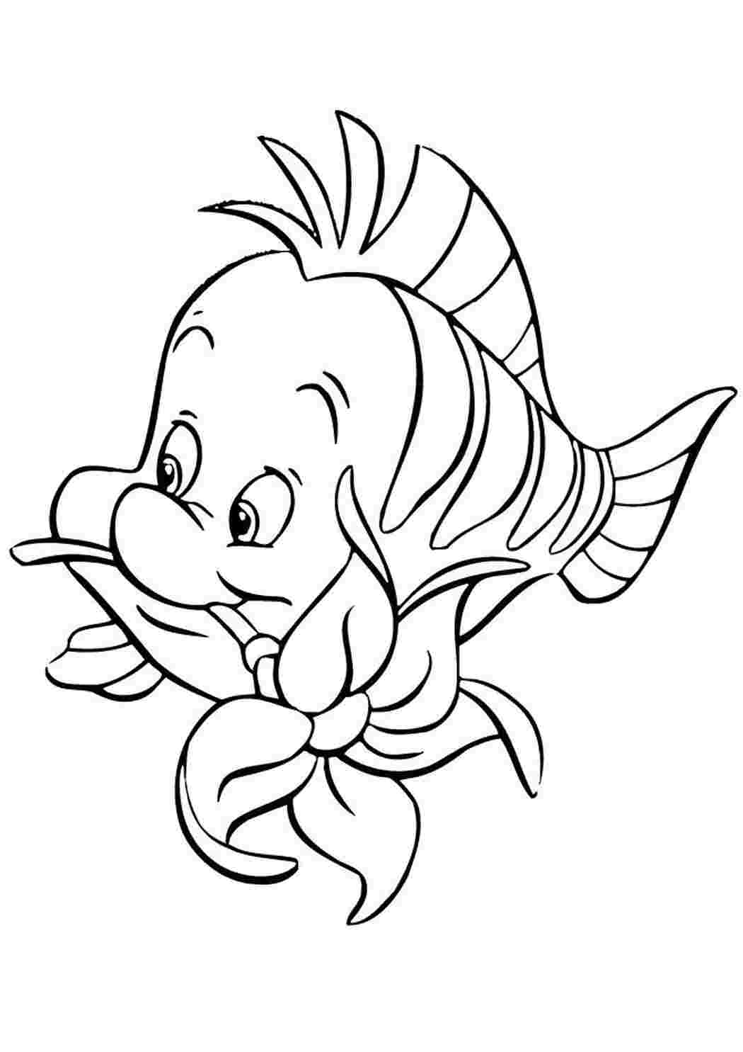 Раскраски картинки на рабочий стол онлайн Рыбка с цветком в зубах из мультфильмов Распечатать раскраски для мальчиков