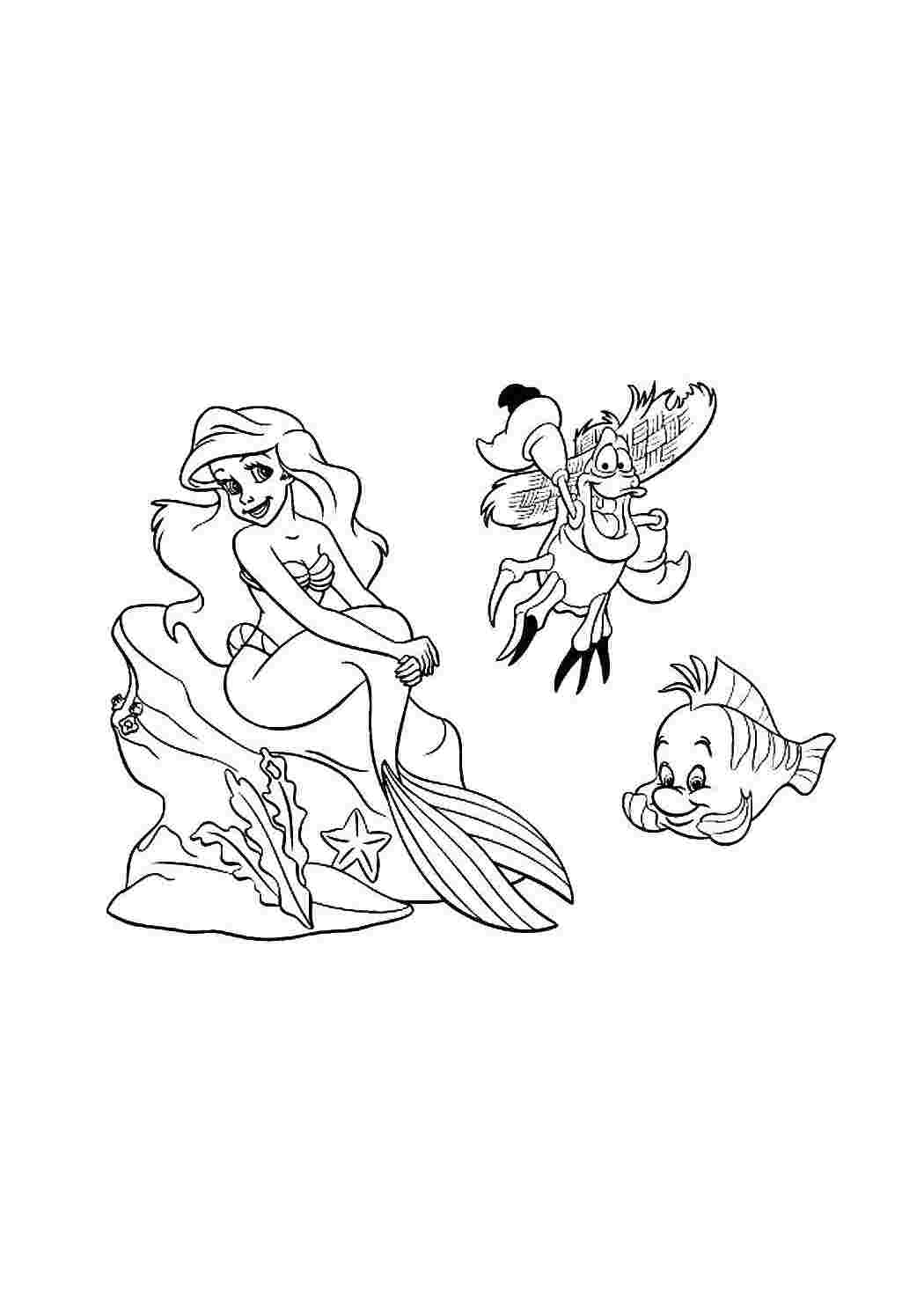 Раскраски Ариэль, рыбка и краб Русалочка русалочки, Ариэль, рыбки