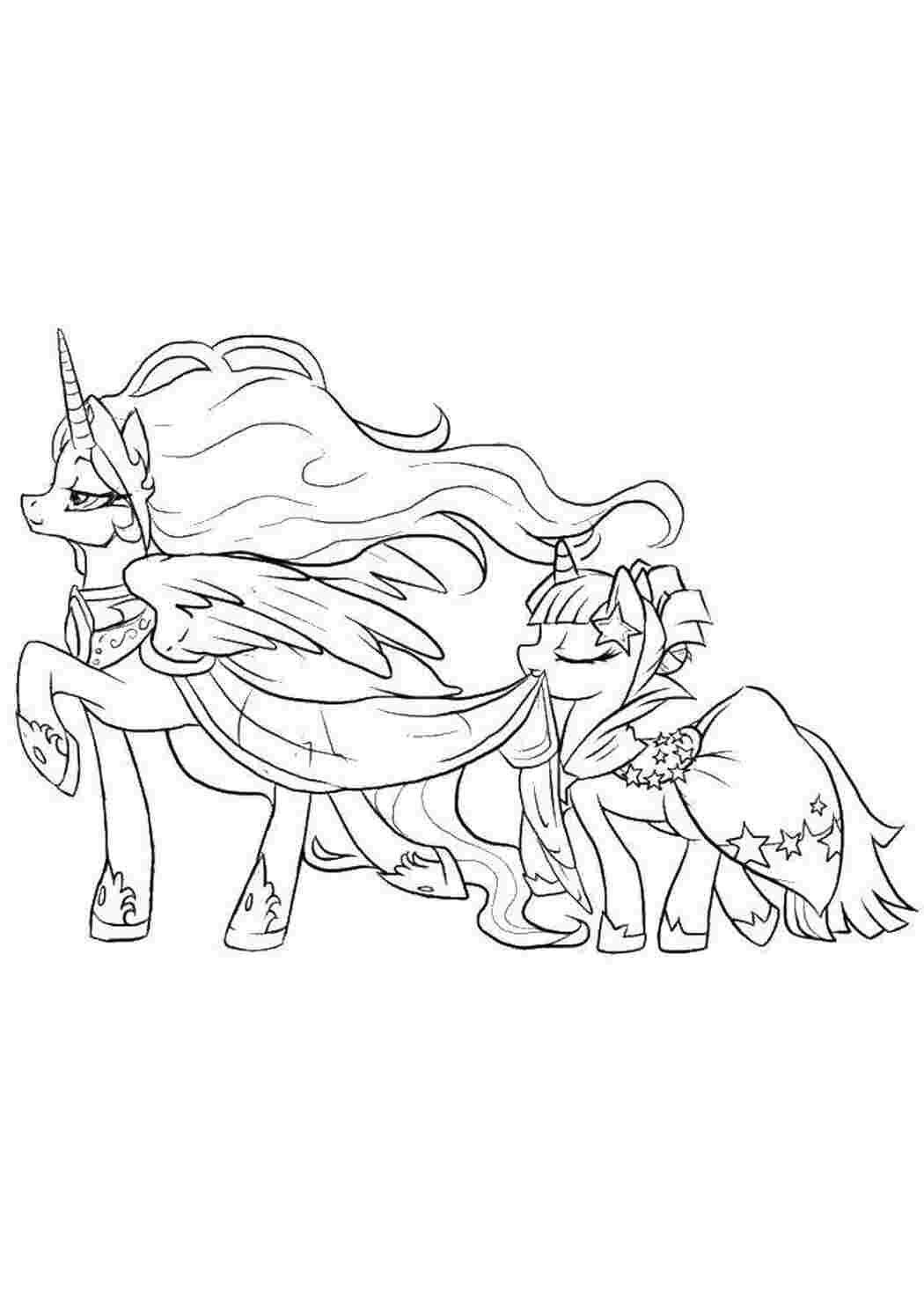 Раскраски Искорка и принцесса селестия в плаще мой маленький пони Искорка, пони