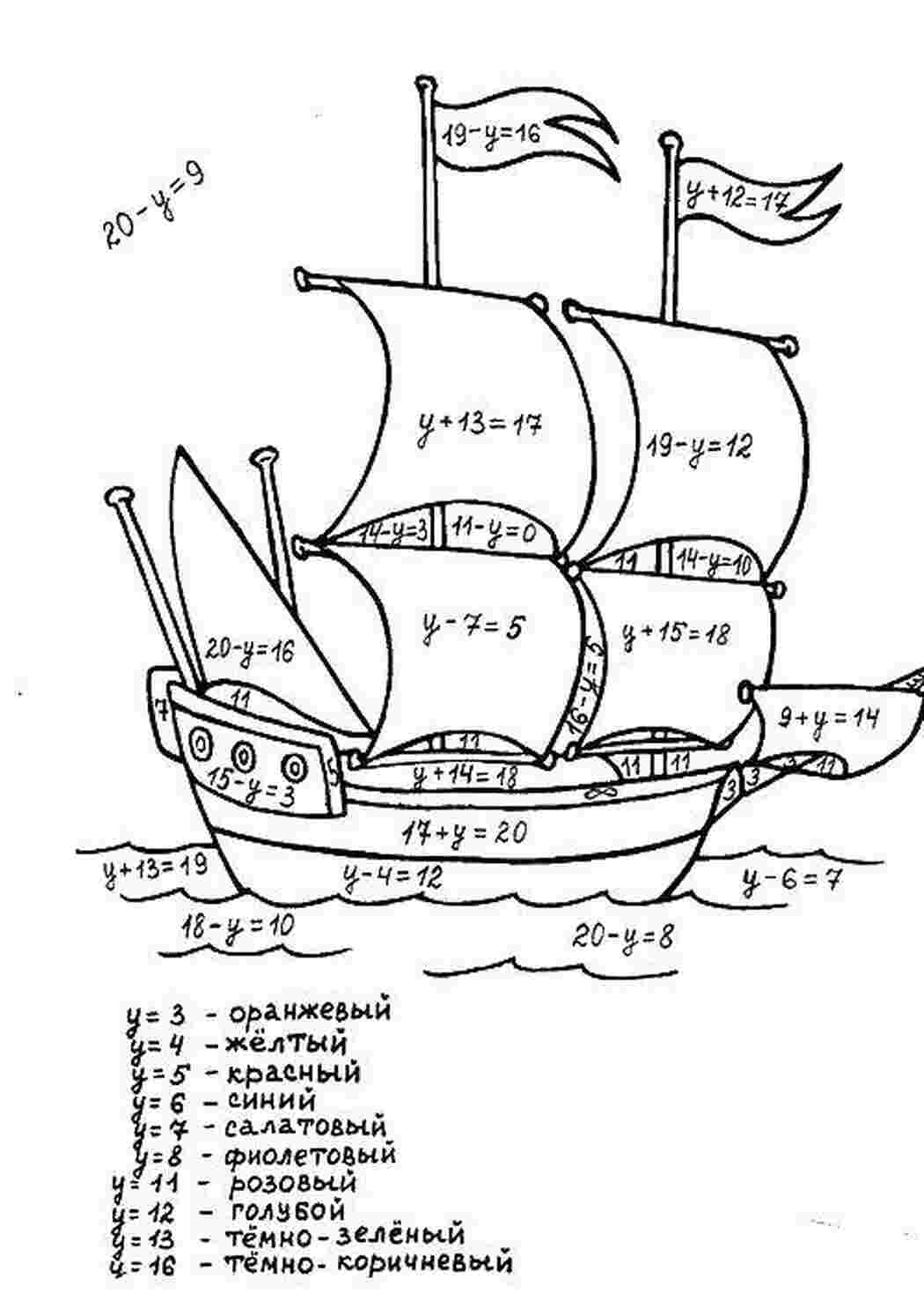 Раскраски Корабль математические раскраски корабль, море