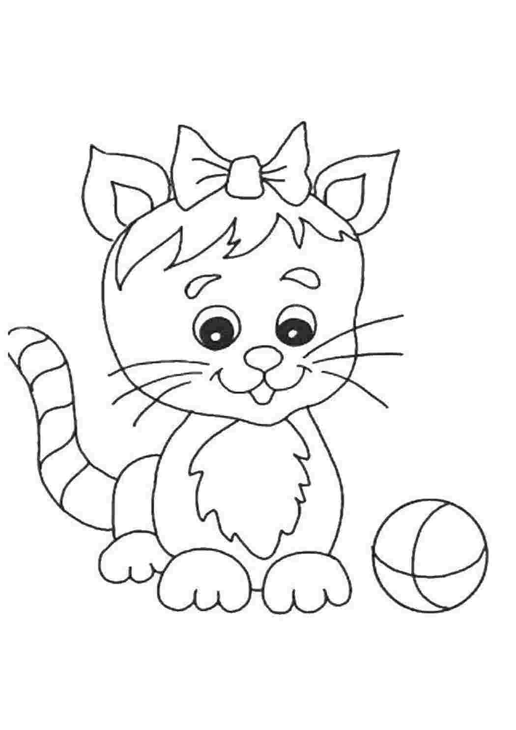 Раскраски Киса с мячиком Животные Животные, котёнок