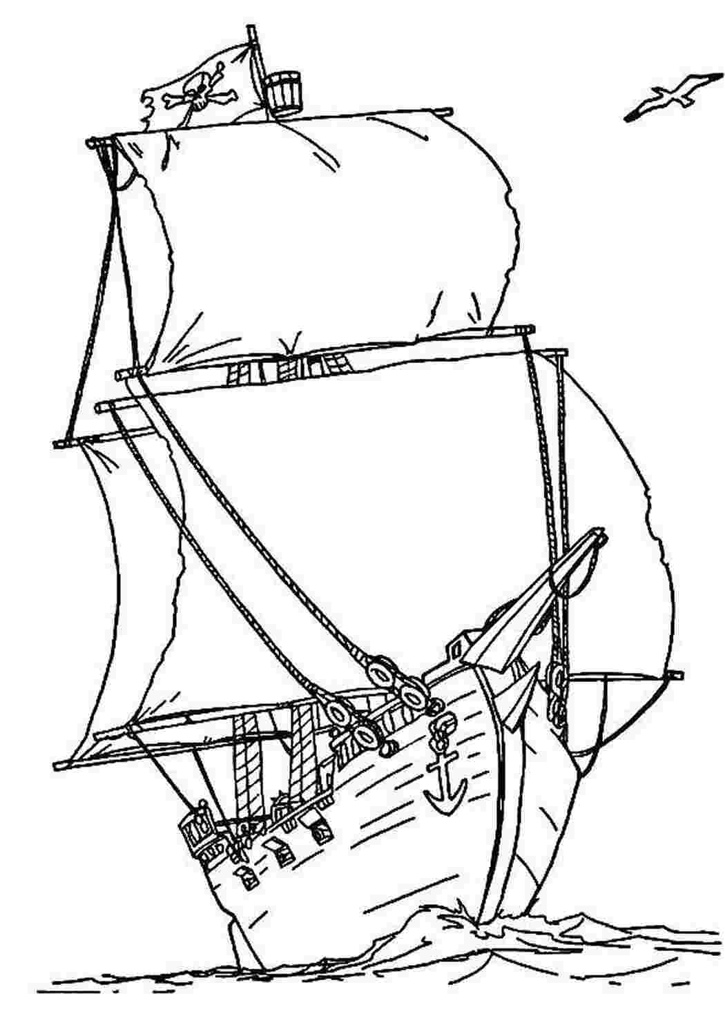 Раскраски Корабль с парусами корабль корабль, паруса