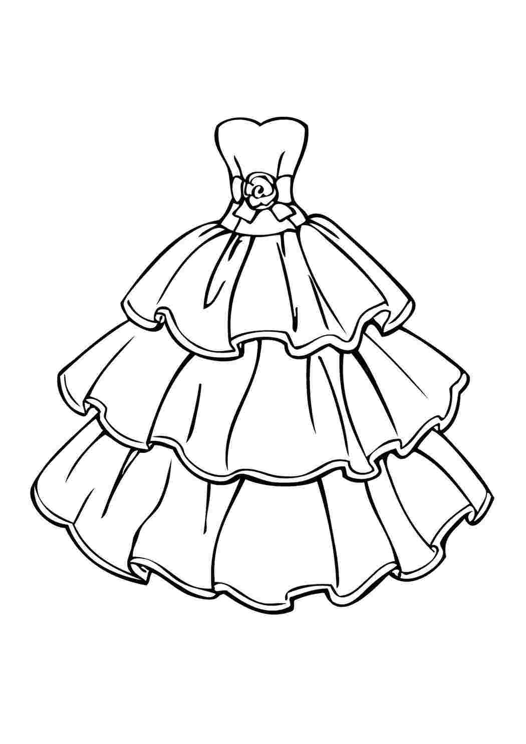 Раскраски Пышное платье с цветком Платья Одежда, платье
