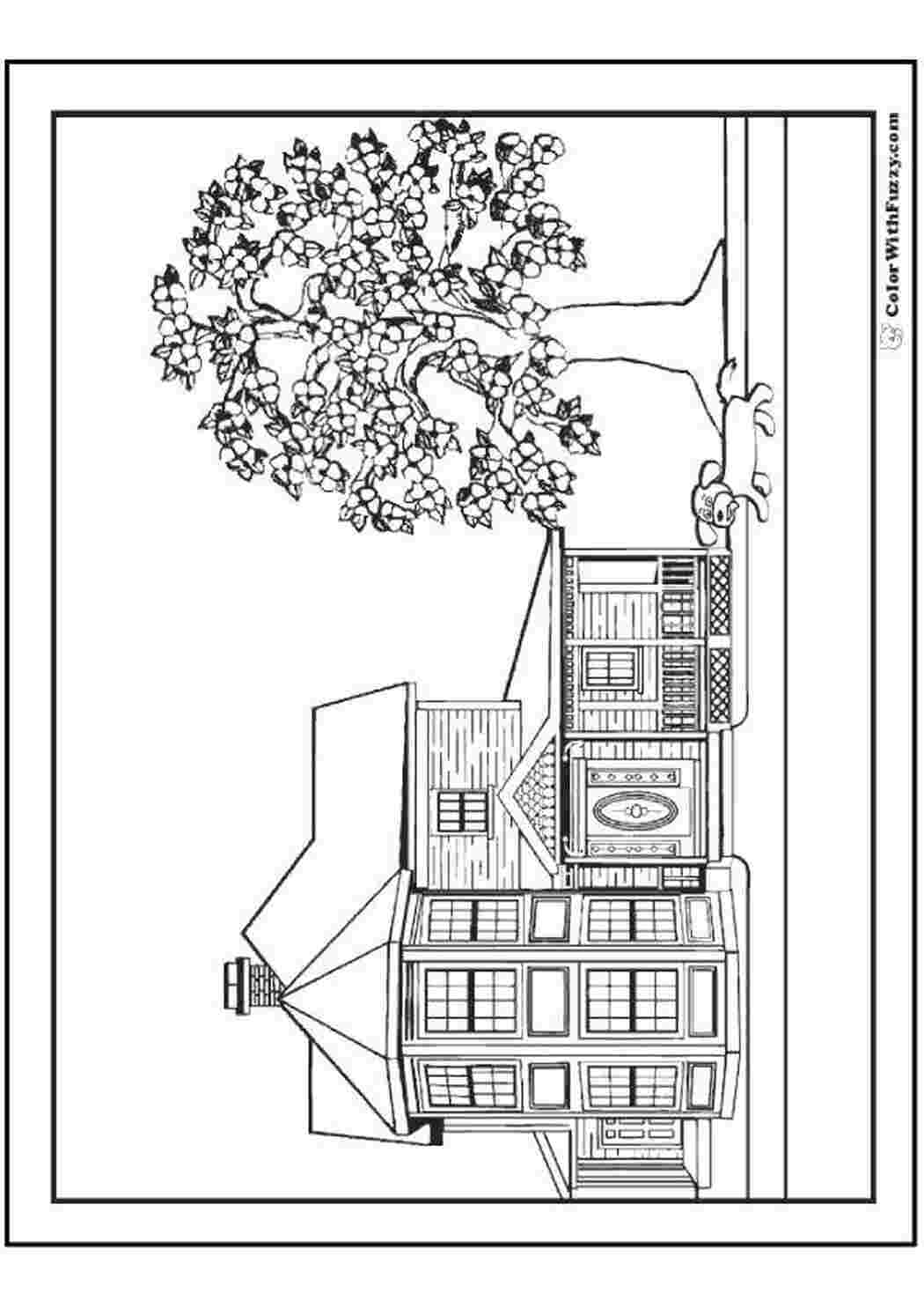 Раскраски Цветочное дереве у дома дома Дом, здание