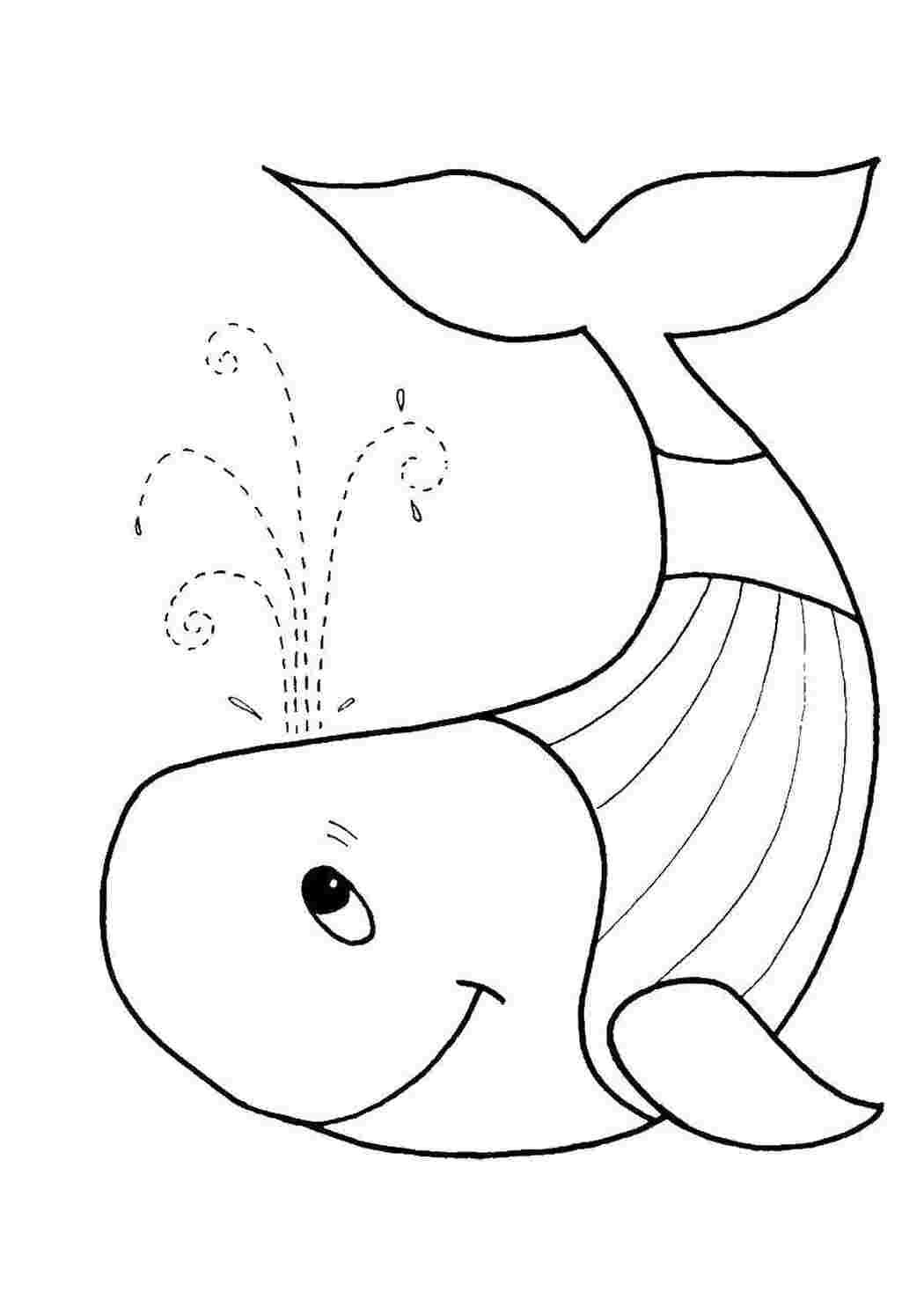 Раскраски Кит пускает фонтанчик Раскраски для малышей Подводный мир, кит