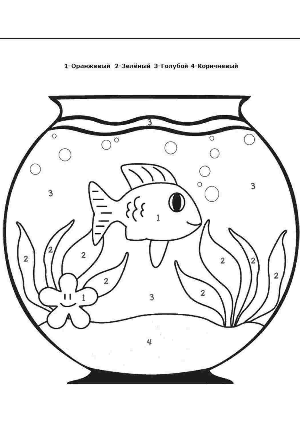 раскраски по номерам рыба, аквариум