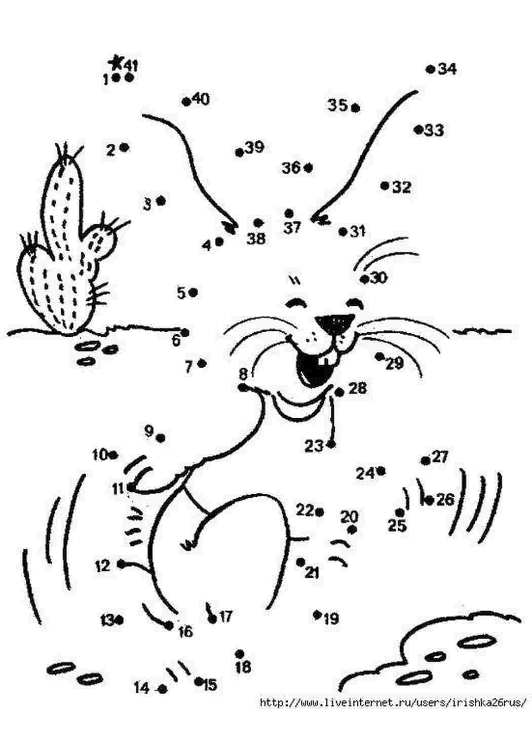 Раскраски Дорисуй кролика по точкам нарисуй по цифрам по точкам, зайчик, кролик