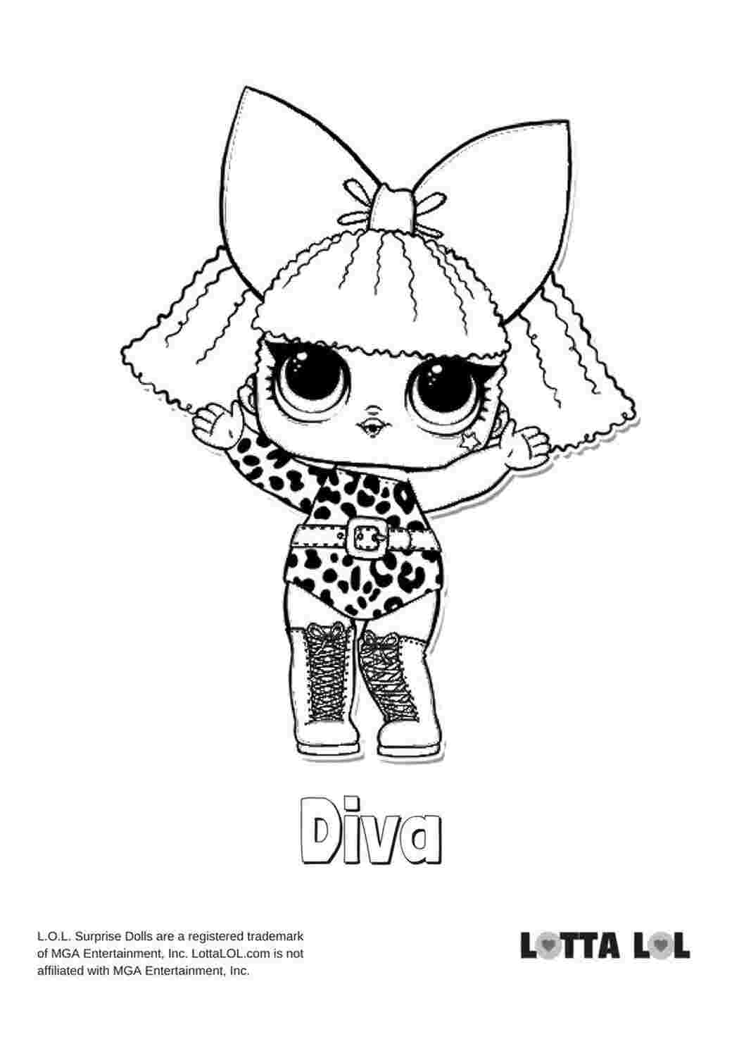 Раскраски Раскраска кукла лол Diva. Раскраски лол конфети поп. Куклы LOL Раскраска с куклой лол Diva. Раскраска кукла лол дива скачать бесплатно, раскраски лол онлайн. Раскраска кукла с большим бантом на голове. Кукла в леопардовом купальнике.