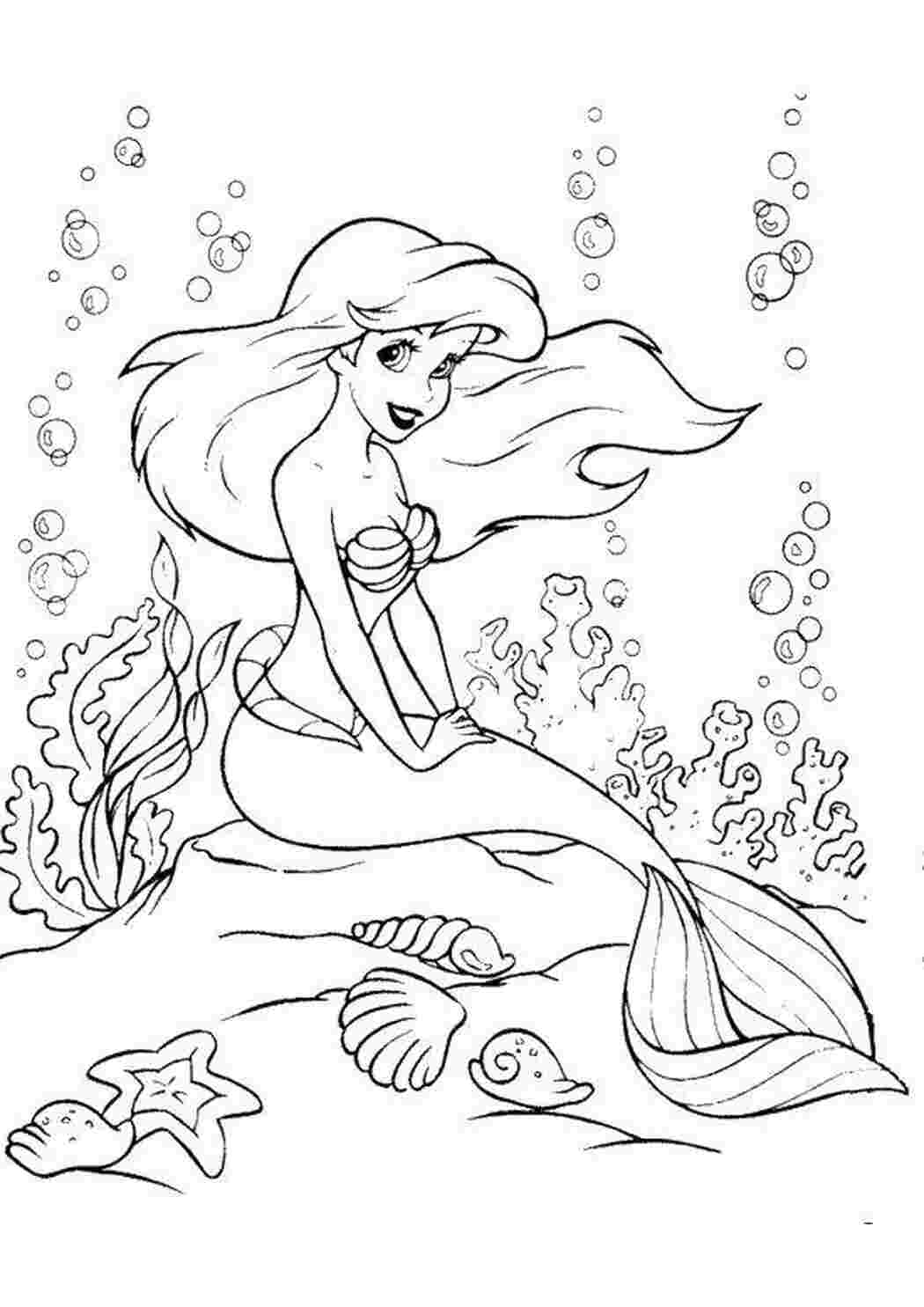 Раскраски Ариэль под водой Диснеевские мультфильмы Дисней, русалочка, Ариэль