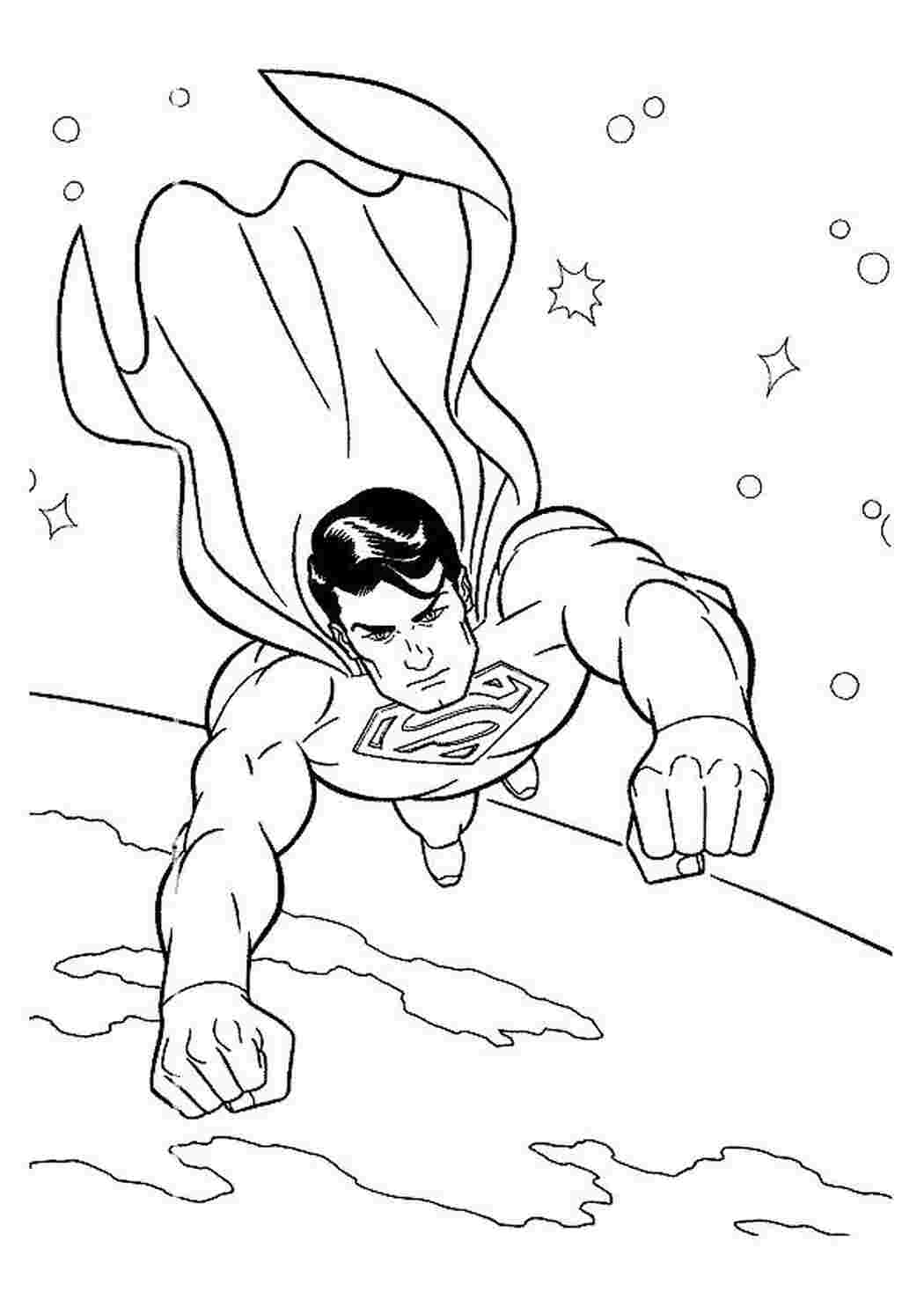 Раскраски картинки на рабочий стол онлайн Супергерои, супермен летит вокруг планеты Распечатать раскраски для мальчиков