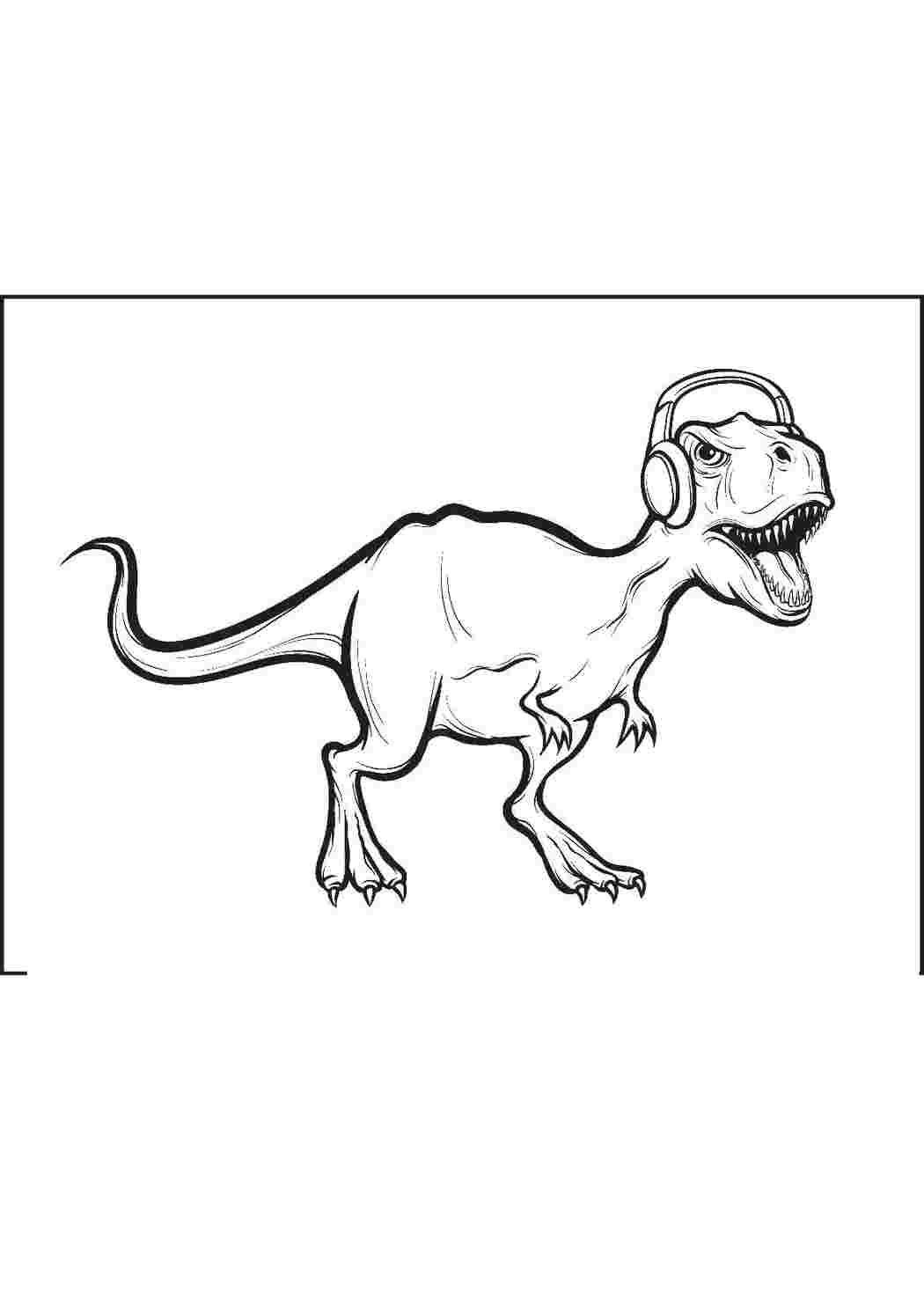 Раскраски Тираннозавр рэкс в наушниках динозавр Динозавры
