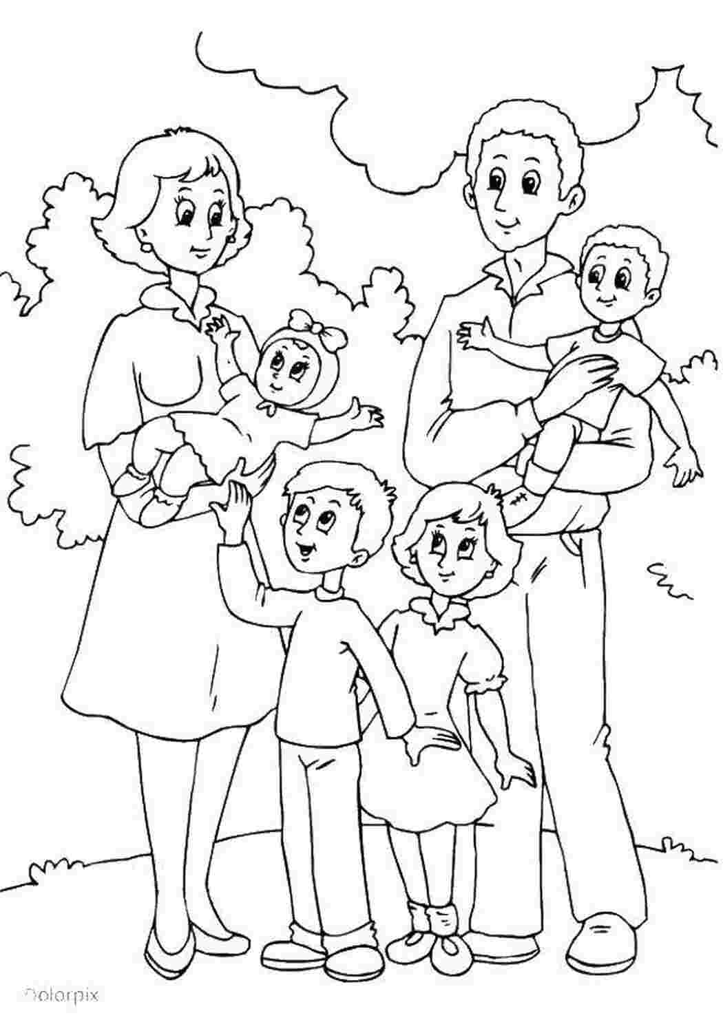 Раскраски Много детей в семье Члены семьи Семья, родители, дети
