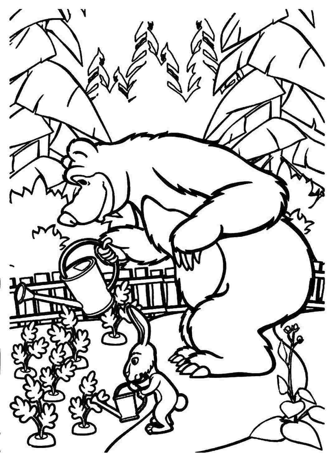 Раскраски Медведь в огороде маша и медведь Маша, Медведь