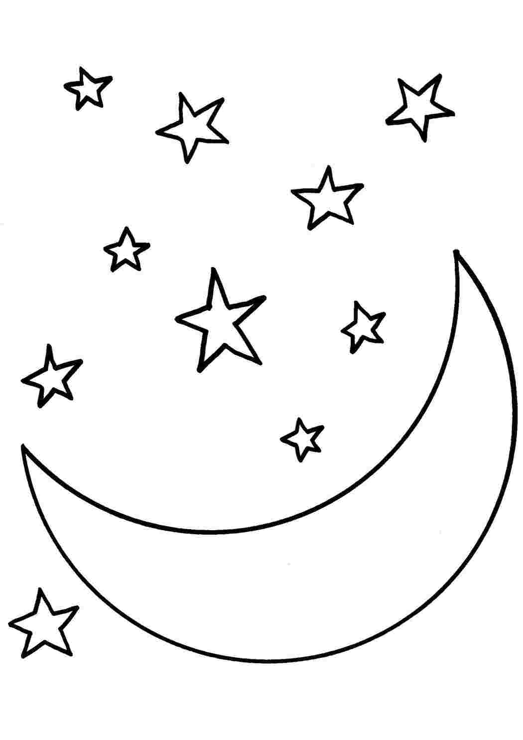 Раскраски Полумесяц со звездочками малышам Ночь, месяц, звезды