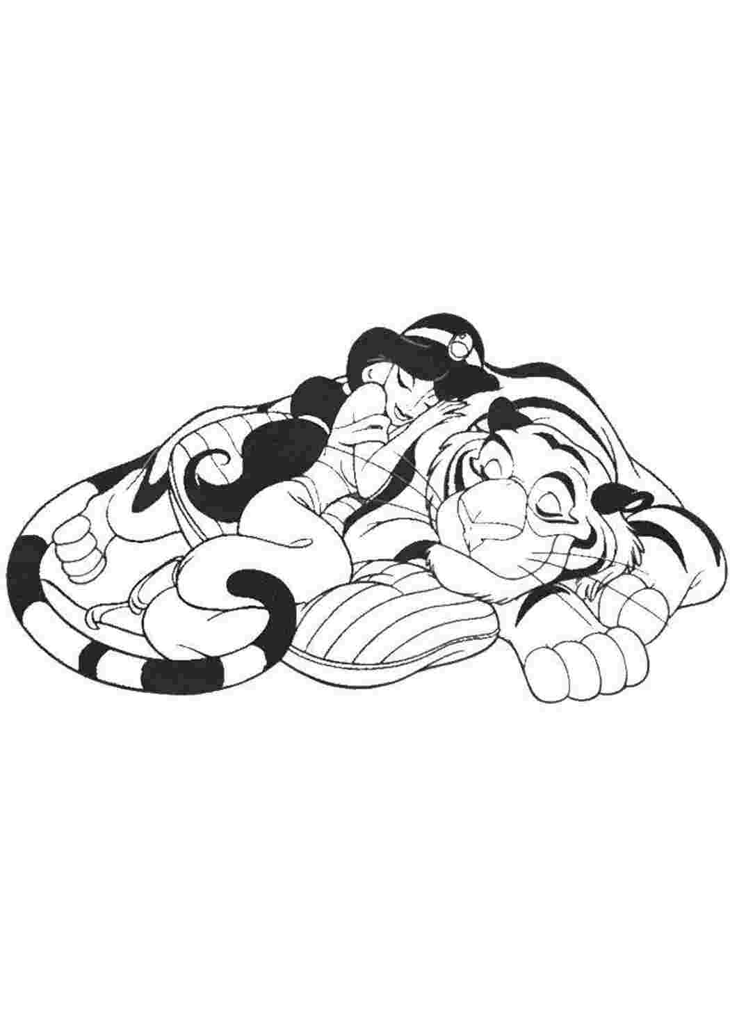 Раскраски Жасмин обнимает тигра Диснеевские мультфильмы Жасмин, принцесса