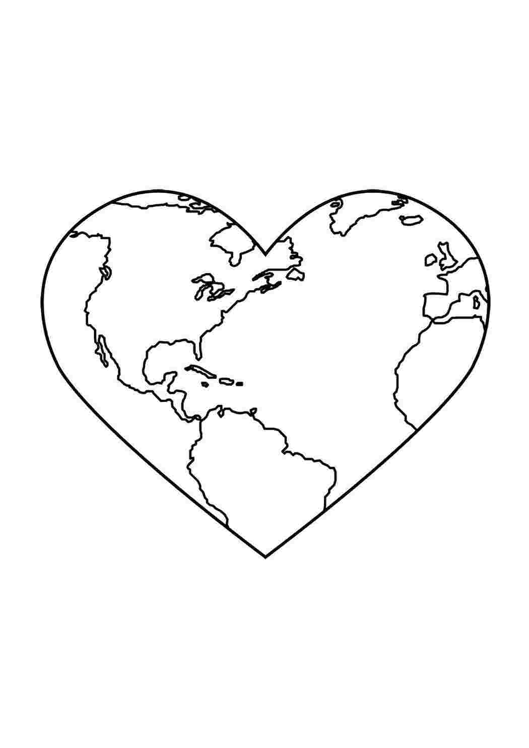 Раскраски Земля в форме сердца Сердечки сердце, Земля, мир