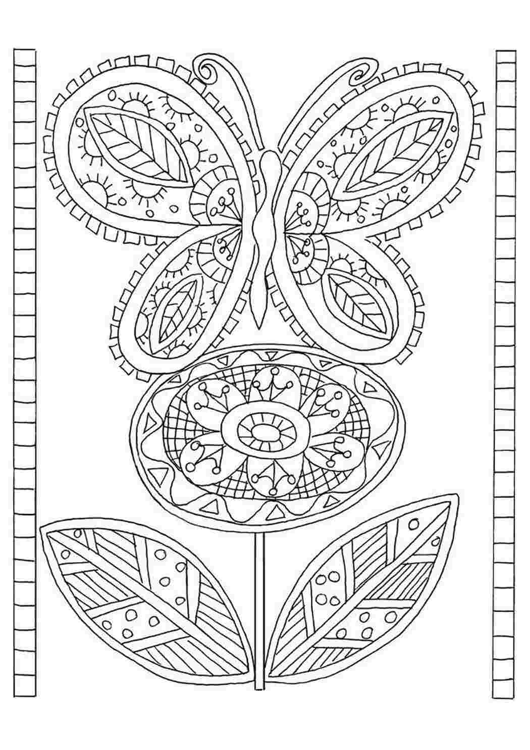 Раскраски Узор с бабочкой на цветке Узоры с цветами Узоры, цветок