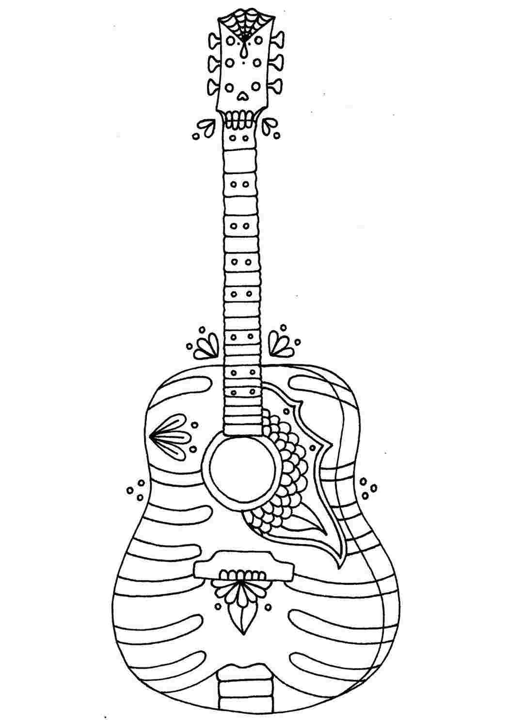 Раскраски Раскраски со струнными музыкальными инструментами. Гитара Гитара классическая, рок гитара или двойная гитара на раскрасках с гитарами