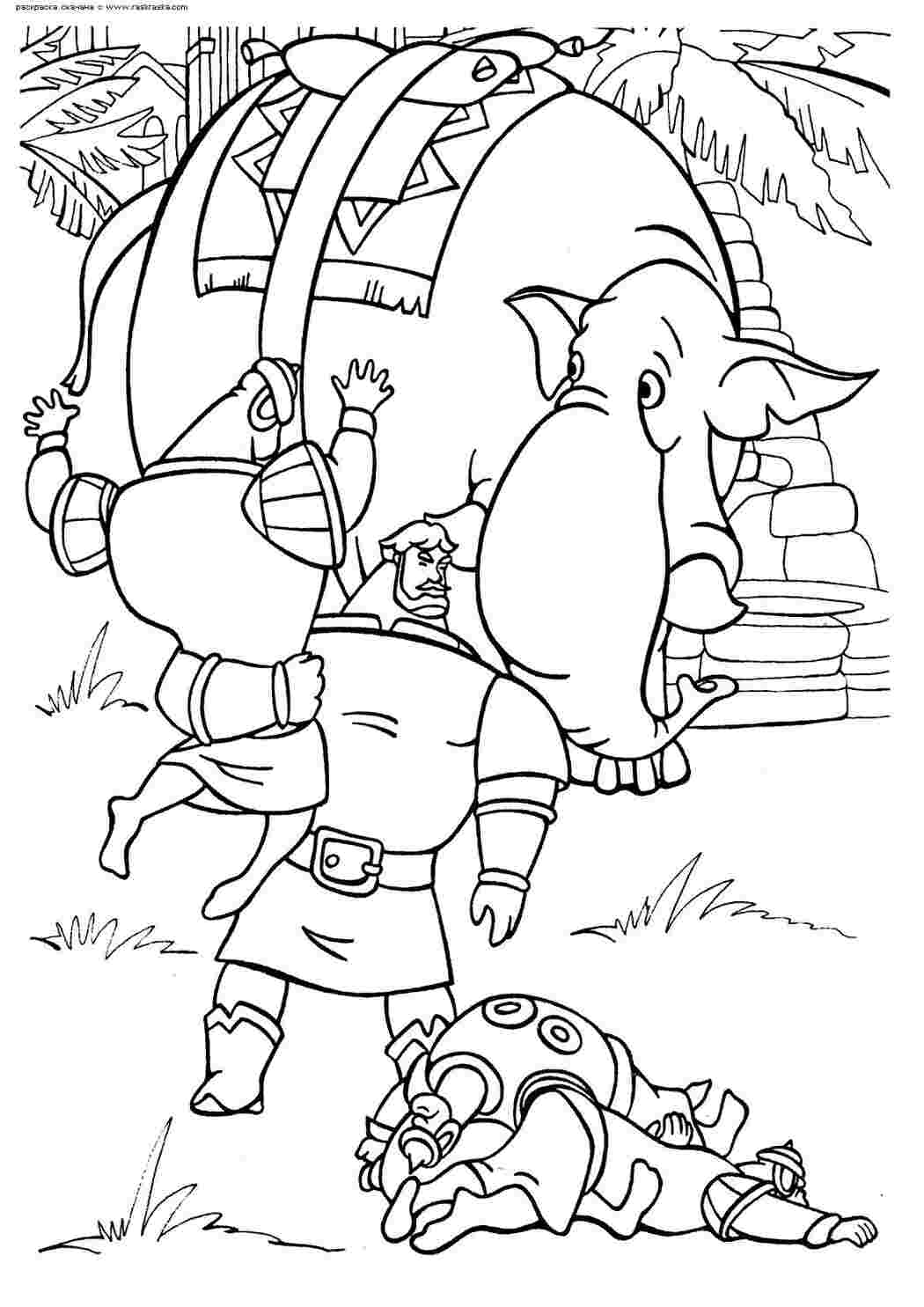 Раскраски картинки на рабочий стол онлайн Илья муромец сражается и слон Раскраски для мальчиков