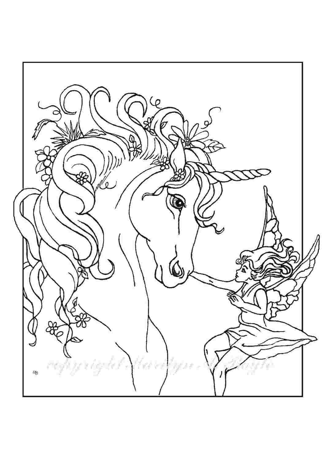 Раскраски Единорог и фея Волшебные создания Единорог, фея