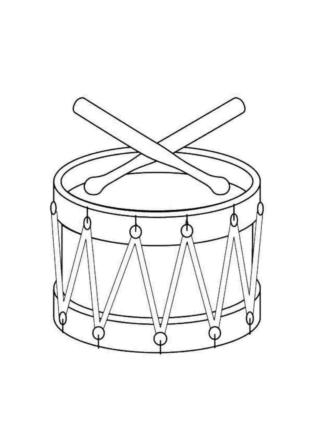 Раскраски Барабан и палочки барабан музыкальный инструмент, барабан