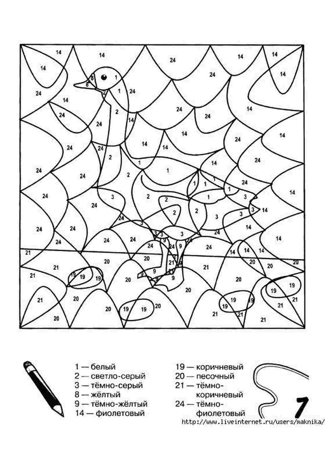 Раскраски Гусь, раскрась по номерам по номерам по номерам