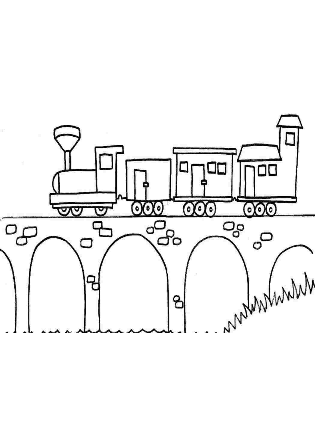 Раскраски Железная дорога по мосту Паровоз Паровоз