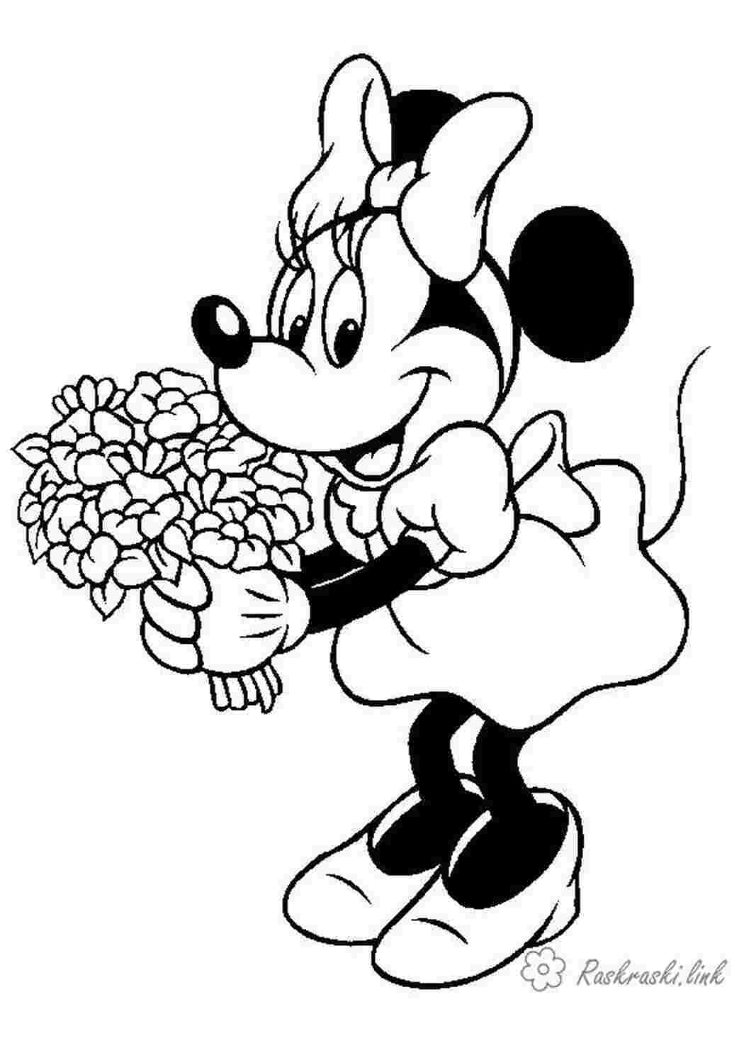 Раскраски Мини Маус с цветами Раскраски Walt Disney 